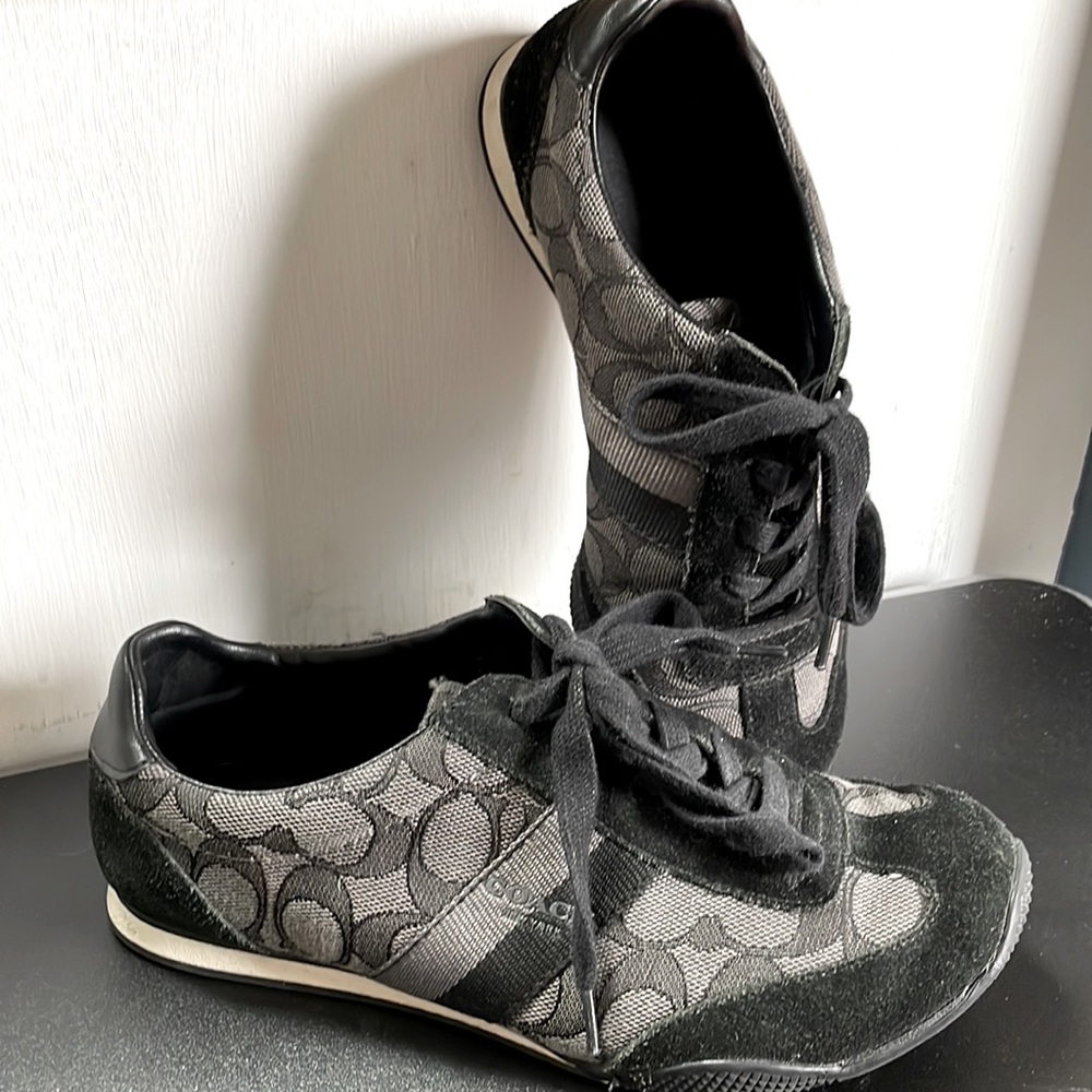 Black Suede and canvas Coach gym shoes. Size 6.